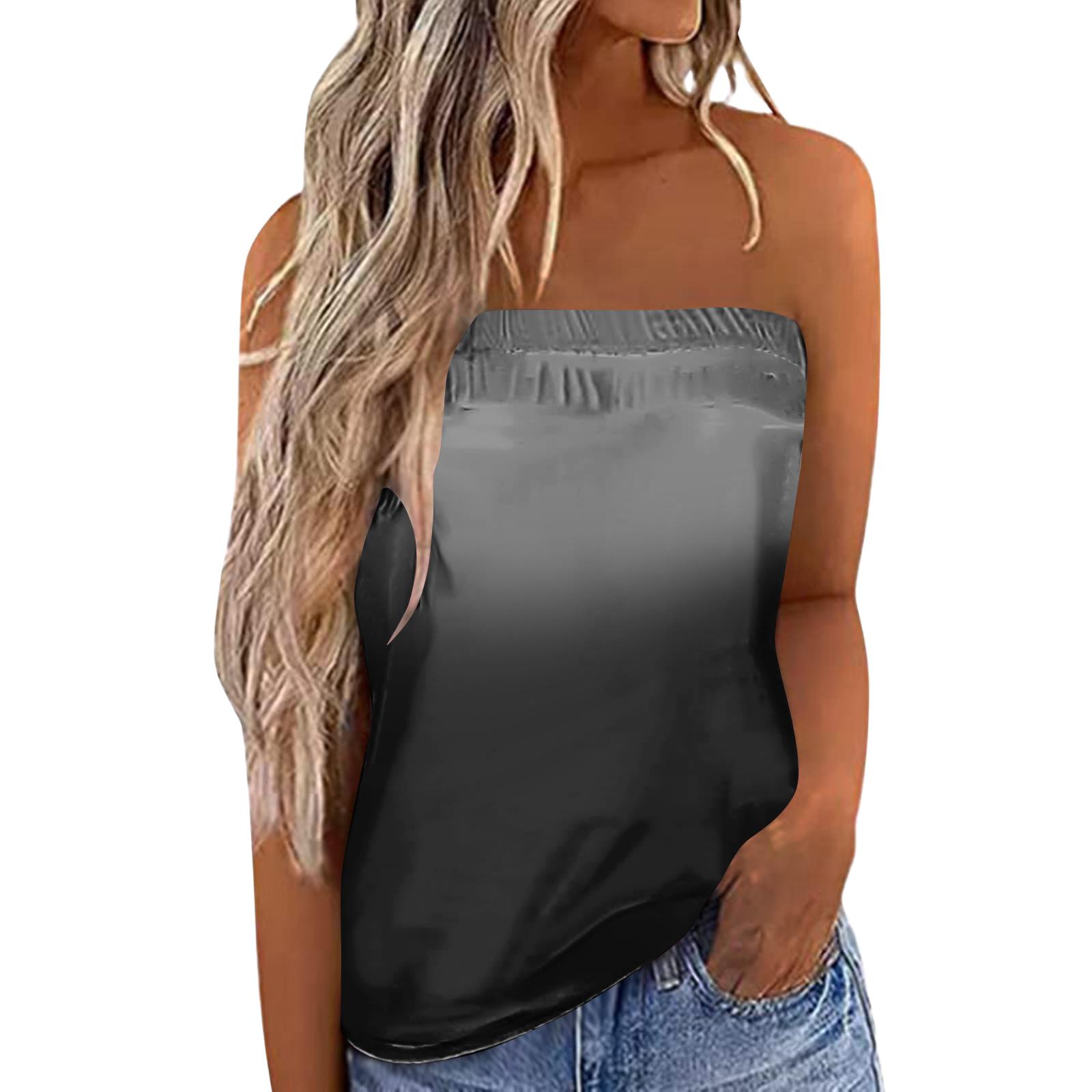 Women s Summer Sexy Strapless Off-Shoulder Elastic Band Gradient Print Top L чёрный