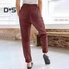 Women Corduroy Pants High Waist Baggy Drawstring Elastic Waist Casual Trousers Loose Fit Straight Leg Pockets Work Pants
