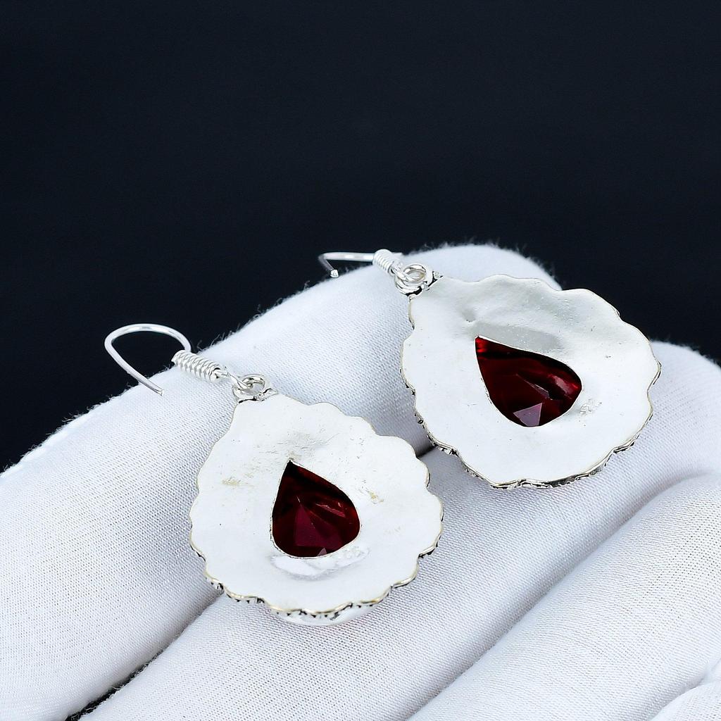 Red Garnet Gemstone Earrings, 925 Sterling Silver Earrings, Silver Earrings For Gift, Red Garnet Dangle Drop Earrings For Anniversary Gifts