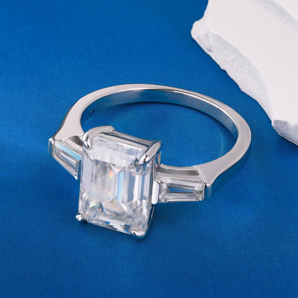 4.5CT Emerald Cut Engagement Ring for Women   CopperEmerald and Tapered Baguette Three Stones Promise Rings Jewelry