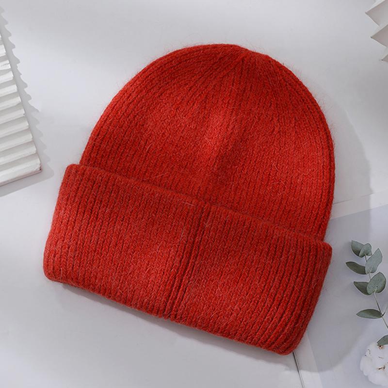 Winter Hats Woman Soft Knit Beanie Warm Rabbit Fur Hat Solid Color Slouchy Cap Casual Outdoor Fashion Solid Adult Cover Head