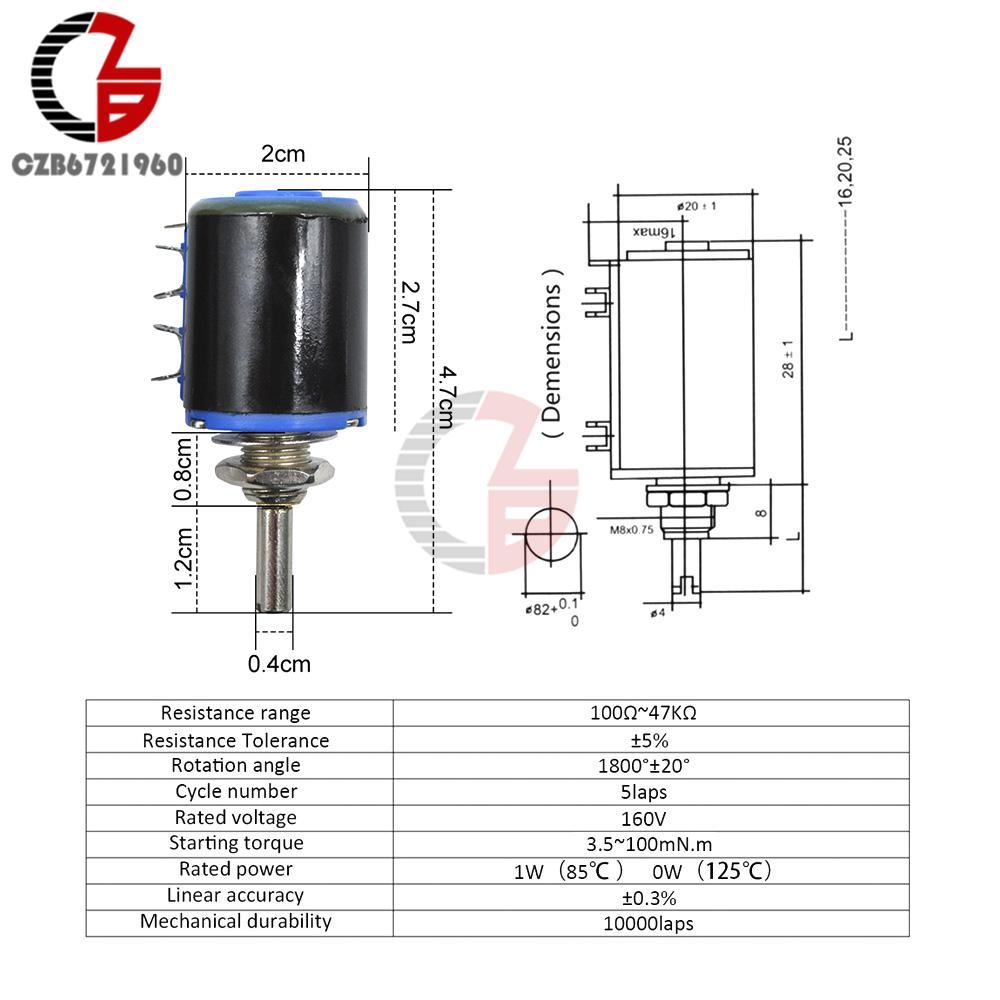 WXD3-12-1W Potentiometer Switch 100 200 220 470 1K 2.2K 3.3K 4.7K 10K 22K 33K 47K ohm WXD3 12 1W Wireround Knob Switch