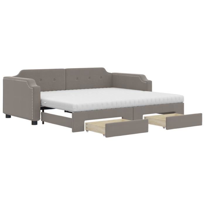 VidaXL Daybed with Trundle and Drawers Taupe 100x200 Cm Fabric 3197696