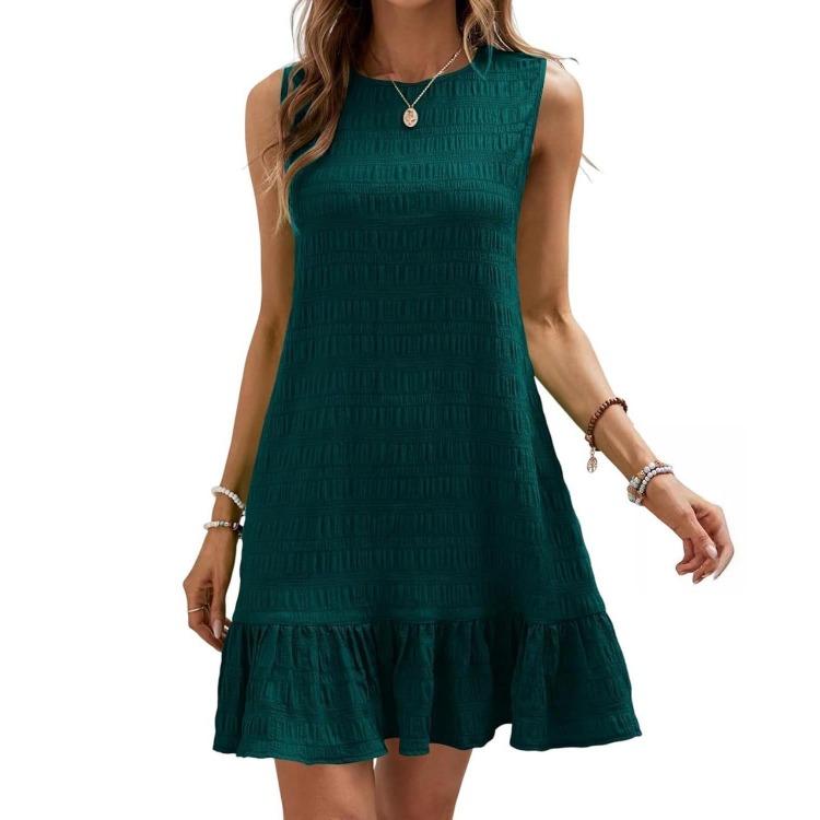 Letní dámské bez rukávů s vysokým pasem áčkového střihu mini šaty ležérní jednobarevné plisované jarní