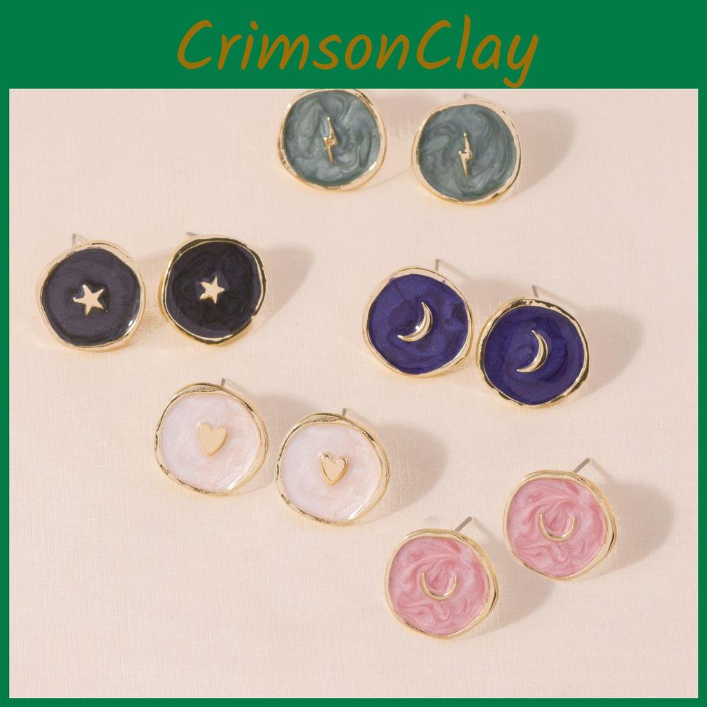 Elegantes Herz Mond Stern Ohrringe Ring Halskette Set Geometrischer Legierter Plattierter Schmuck