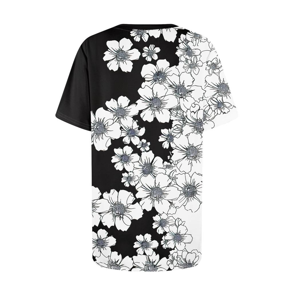 T-shirts för kvinnor rund hals uppklädd vardaglig blusar tryck kort ärm sommartoppar lös passform