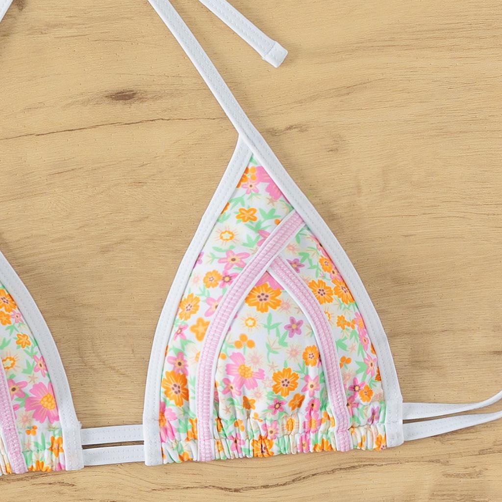 Triangle Tie Small Floral Print Sexy Two Piece Bikini Set Elegant Beach Wear