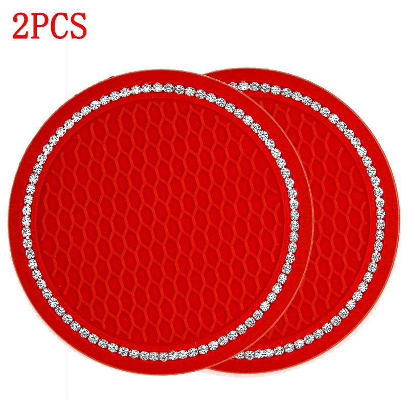 2Pcs Bling Car Cup Holder Coaster with Rhinestone Anti Slip Insert Mat Pads for Women Girls Universal Auto Interior Accessories