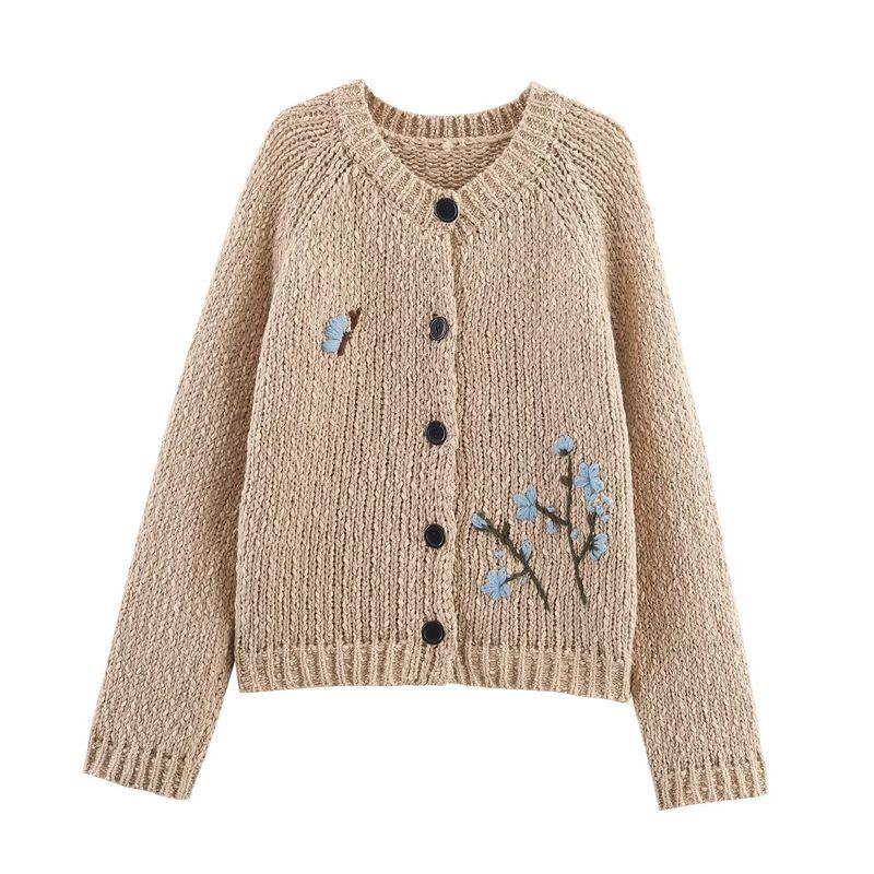 Kaslead New Women clothes Western Style Fashion Simple and Versatile Handmade Embroidery Knit cardigan Outerwear