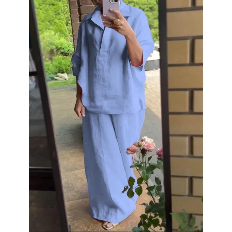 Autumn New Women's Two-piece Shirt Set Plus-size Shirt Set High-waisted Loose Trousers