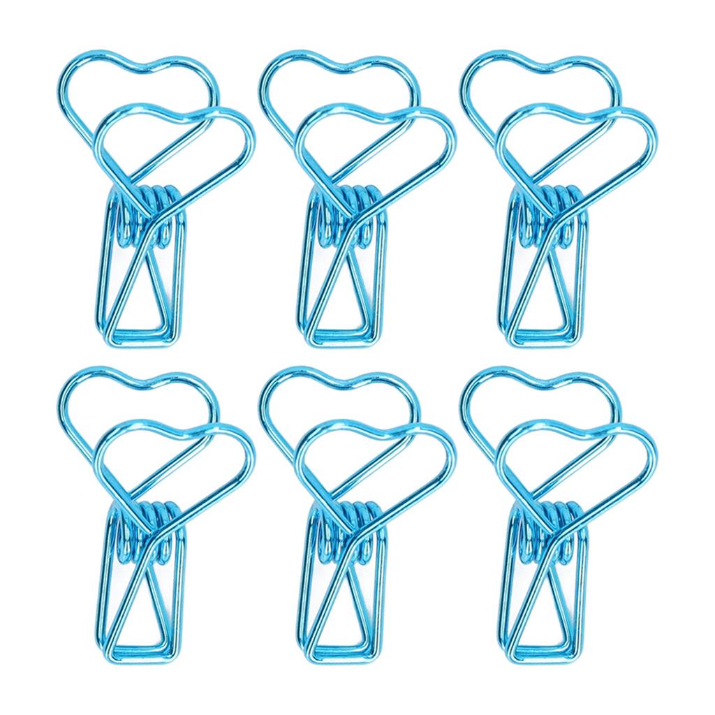 100pcs Binder Clips Cute Cartoon Heart Shape Metal Hollowed Long Tail Clips Paper Clamps Office Supplies Blue