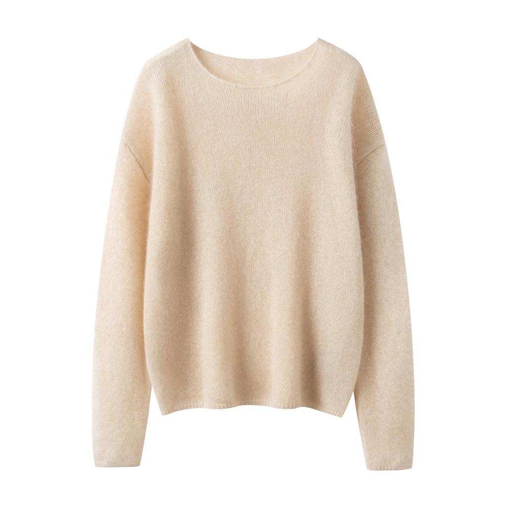 Women's Velvet Pullover Sweater - 75% Cashmere, 25% Mulberry Silk, One-Shoulder, Drop Shoulder, Long Sleeve Knit Base Layer.