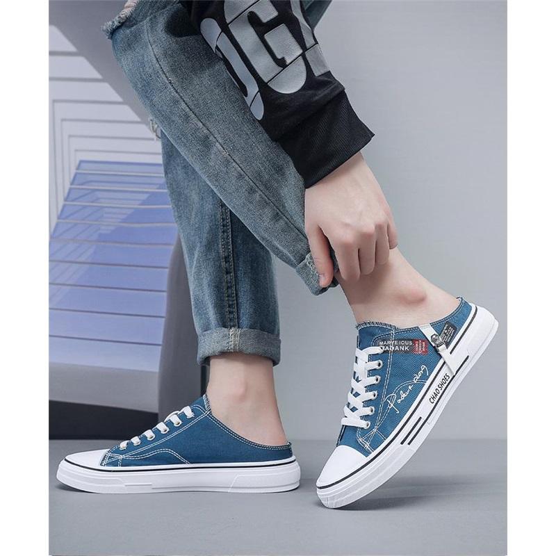 Men's Canvas Shoes, Breathable Casual Men's Shoes, Half-drag Student Trendy Shoes