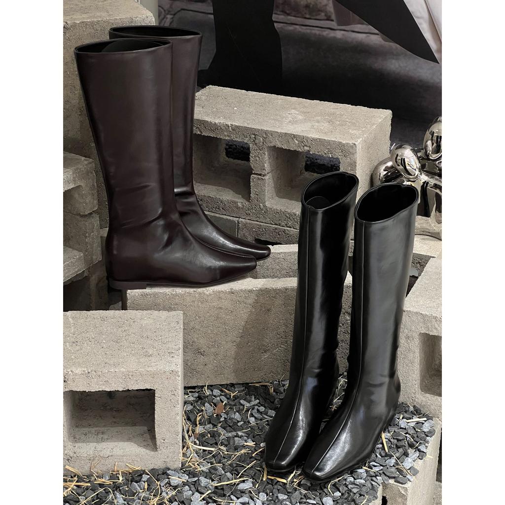 Square-headed knight boots women's tall boots autumn and winter new fashionable retro sleeves but knee boots women's straight boots