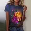 Summer Round Neck Women's T-shirt Fashion 3D Printed Flower Pattern Top Comfortable Loose Short Sleeve T-shirt