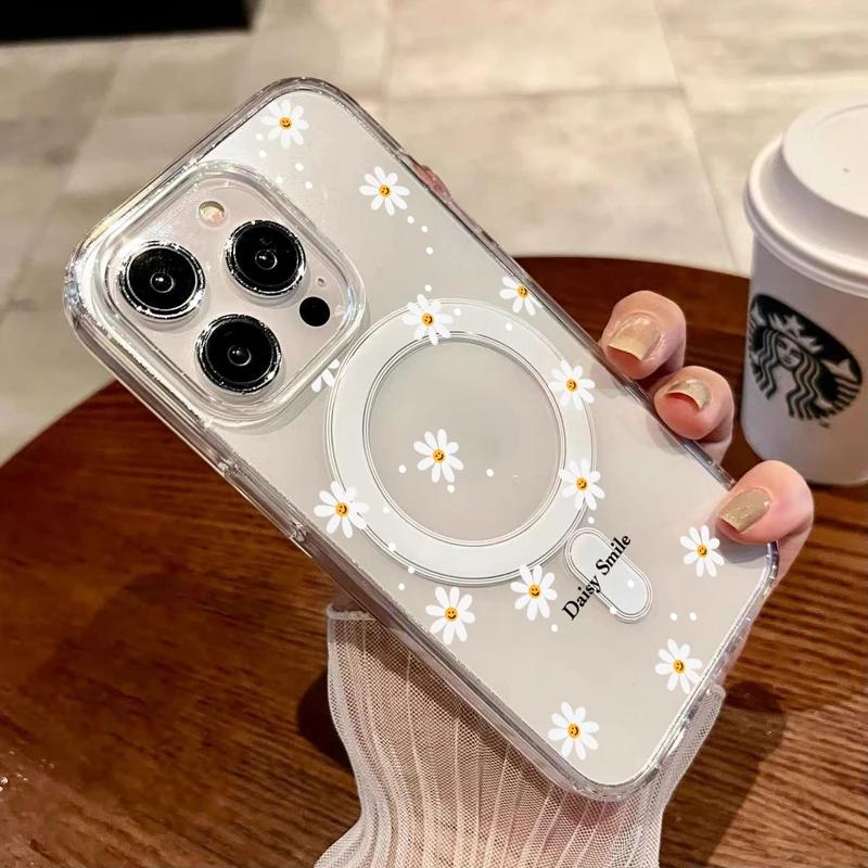INS Lächeln Gänseblümchen Blume Magnetische Handyhülle für Iphone 16 Pro Max 16E 11 12 13 14 15 Pro Max 12 13 Mini 16 Plus für Magsafe Hülle