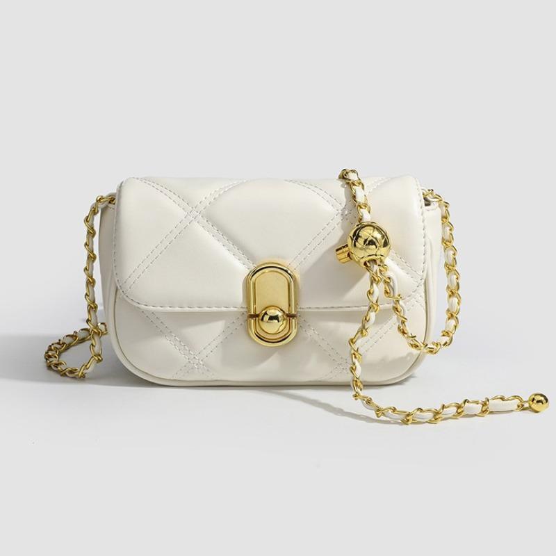 Small Scented Wind Diamond Pattern Buttoned Small Handbag, Small Golden Ball Chain Crossbody Bag on One Shoulder