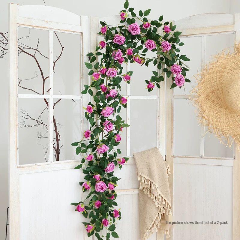 Artificial Rose Flower Vine Wall Decor for Air Conditioning Pipe and Storefronts