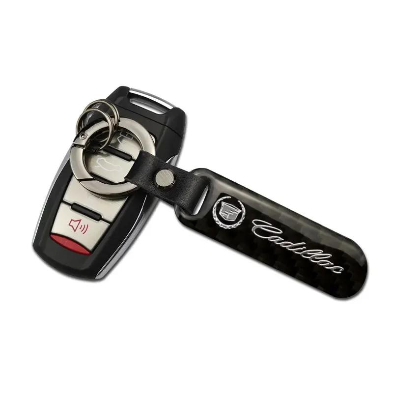 Carbon Fiber Keychain Car Keyring for Cadillac Seville XT4 CT4 CT5 SLR STS CTS DTS ATS Escalade Auto Key Pendant Accessories