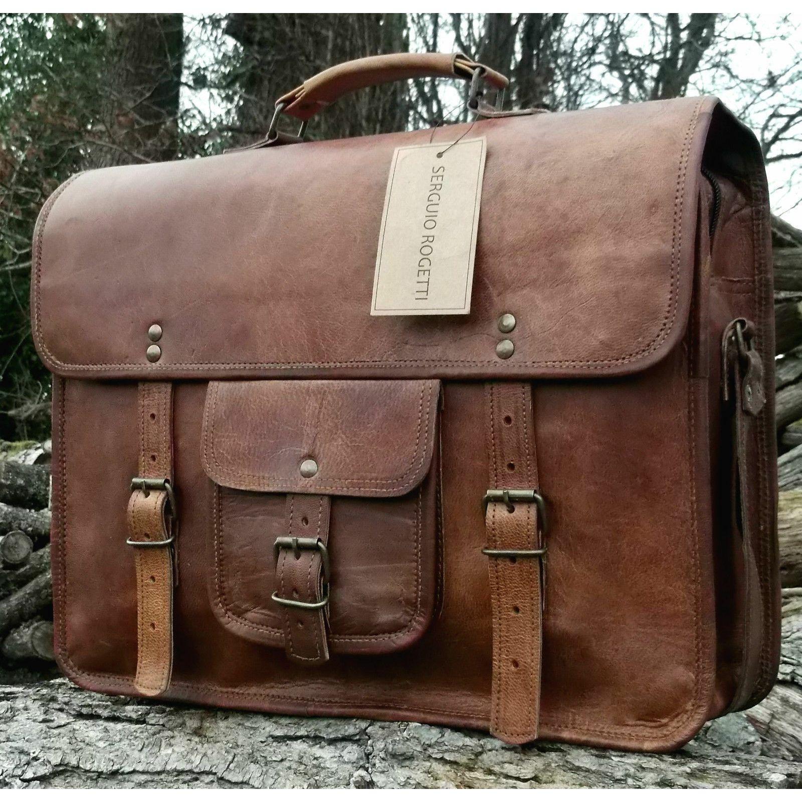 Мужская винтажная кожаная сумка через плечо Сумка-портфель для ноутбука 15 X 11 X 4 — фото 4