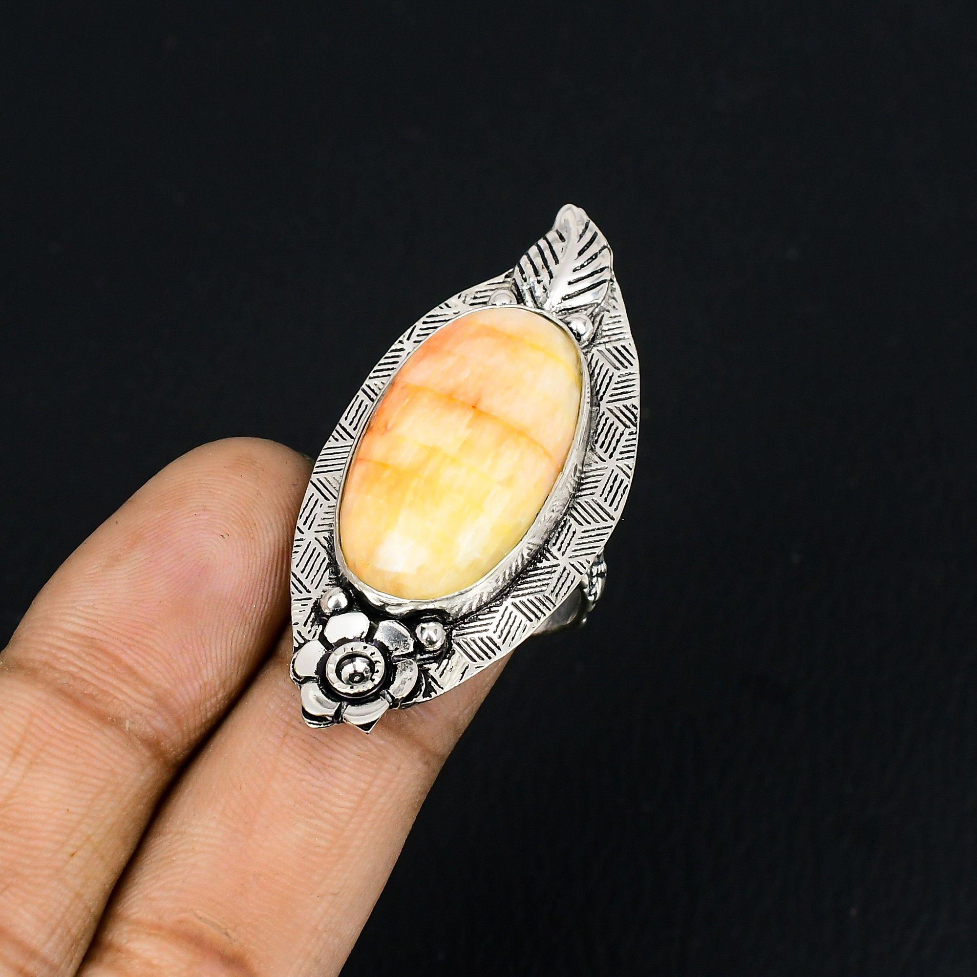 Natural Plume Agate Gemstone 925 Silver Promise Flower Ring Size 7.5 For Girls 7.5