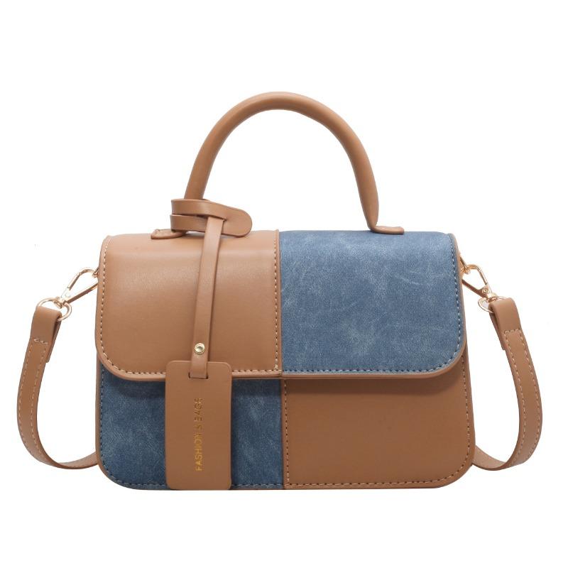 pu small square bag women's summer contrasting color fashion high-end texture messenger bag portable shoulder bag