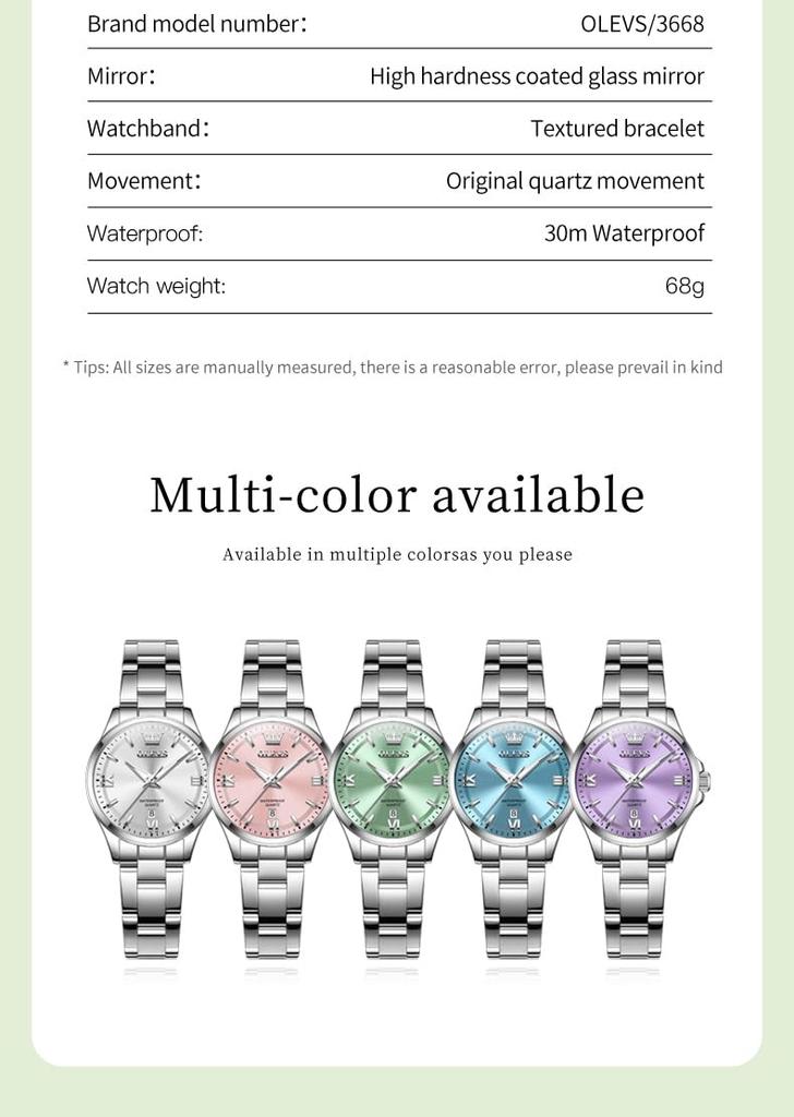 OLEVS Quartz Stainless Blue Women's Watch, Cute, Lightweight, Steel, Waterproof, Luminous, Gift,