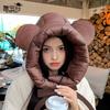 Fashion hat women's winter cycling cold protection and warmth ear protection pullover hat cute bear shows small face