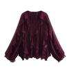 Women's V Neck Long Sleeve Ruffle Chiffon Blouse Loose Fit Lantern Cuff Single Breasted Flowy Shirt Spring Casual Top