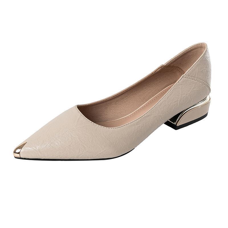 Pointed Single Shoes Women's 2025 Tooling Work Leather Shoes Thick Heel Not Tired Feet Women's Shoes Soft Sole Professional Work Shoes Women's Black