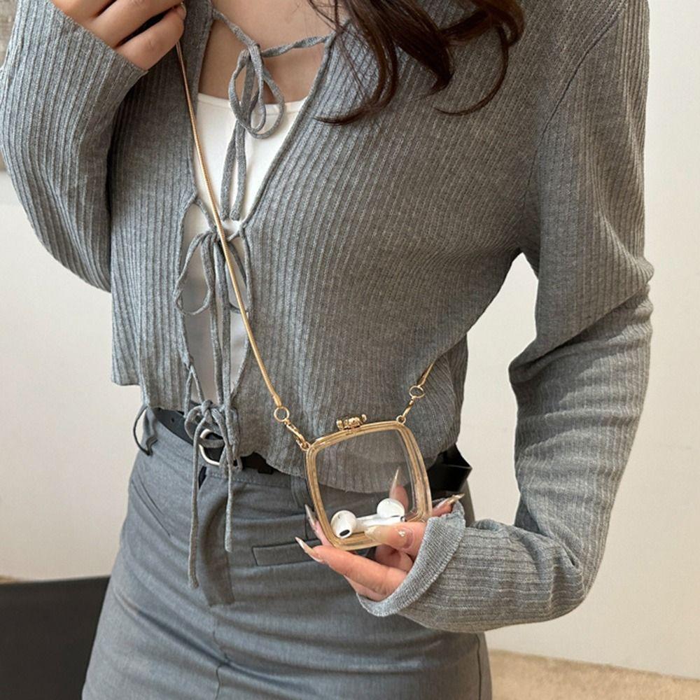 with Chain Strap Transparent Shoulder Bag Gold Lock Buckle Small Clutch Purse  Evening