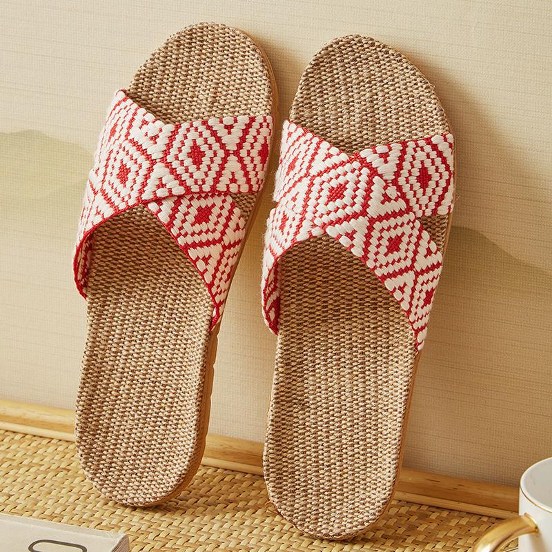 Fashion Trendy Linen Women's Slippers 2024 Summer New Design Sense Breathable Flat Bottom Anti Slip Wear Casual Slippers Zapatos Mujer