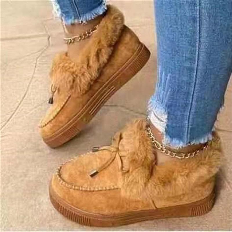 Damen Winter Schneestiefel mit runder Spitze, dicksohlige, gefütterte, verdickte, warme Baumwollschuhe, Damen Nähschuhe, Schneestiefel, Doudou Schuhe