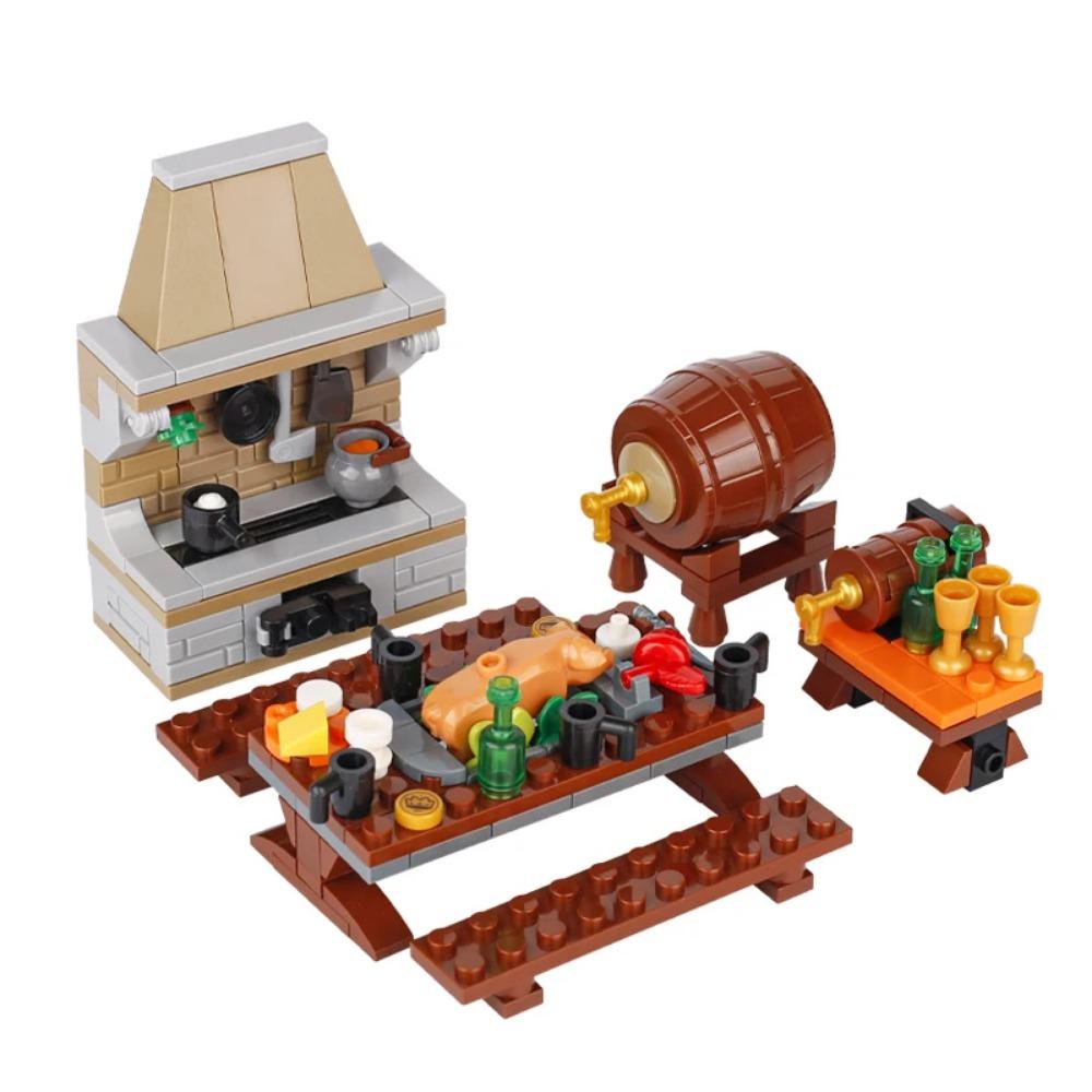 MOC Notice Board Building Blocks Bee Farm Fountain Bonfire Stove Medieval Town Street View Water Wall Bridge Road Sign Brick Toy
