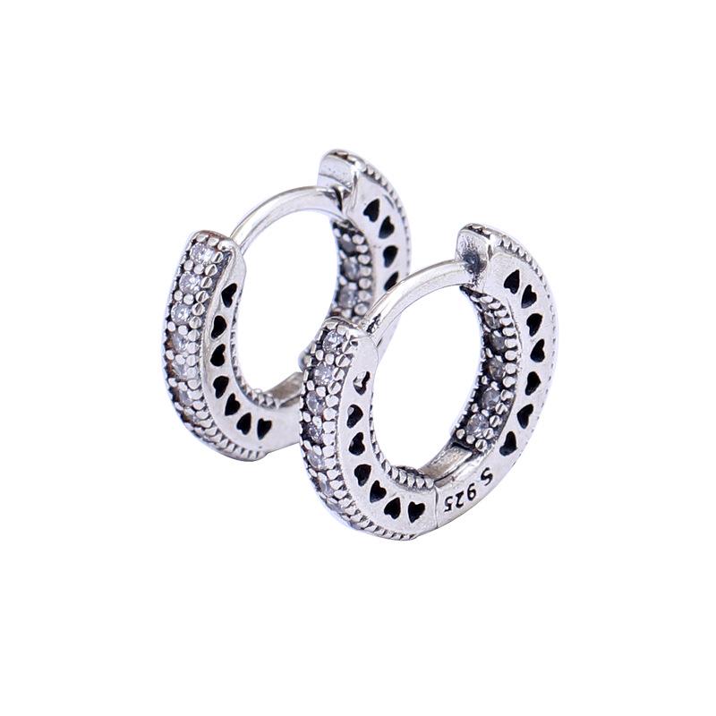 S925 Sterling Silver Hollow Heart Stud Earrings with Zircon for Women