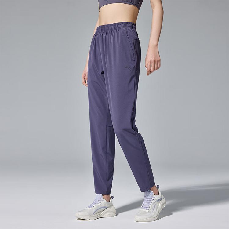 Anta Running Series Solid Color Logo Mid Waist Straight Leg Casual Long Pants Women Bottoms Purple 962335501-2