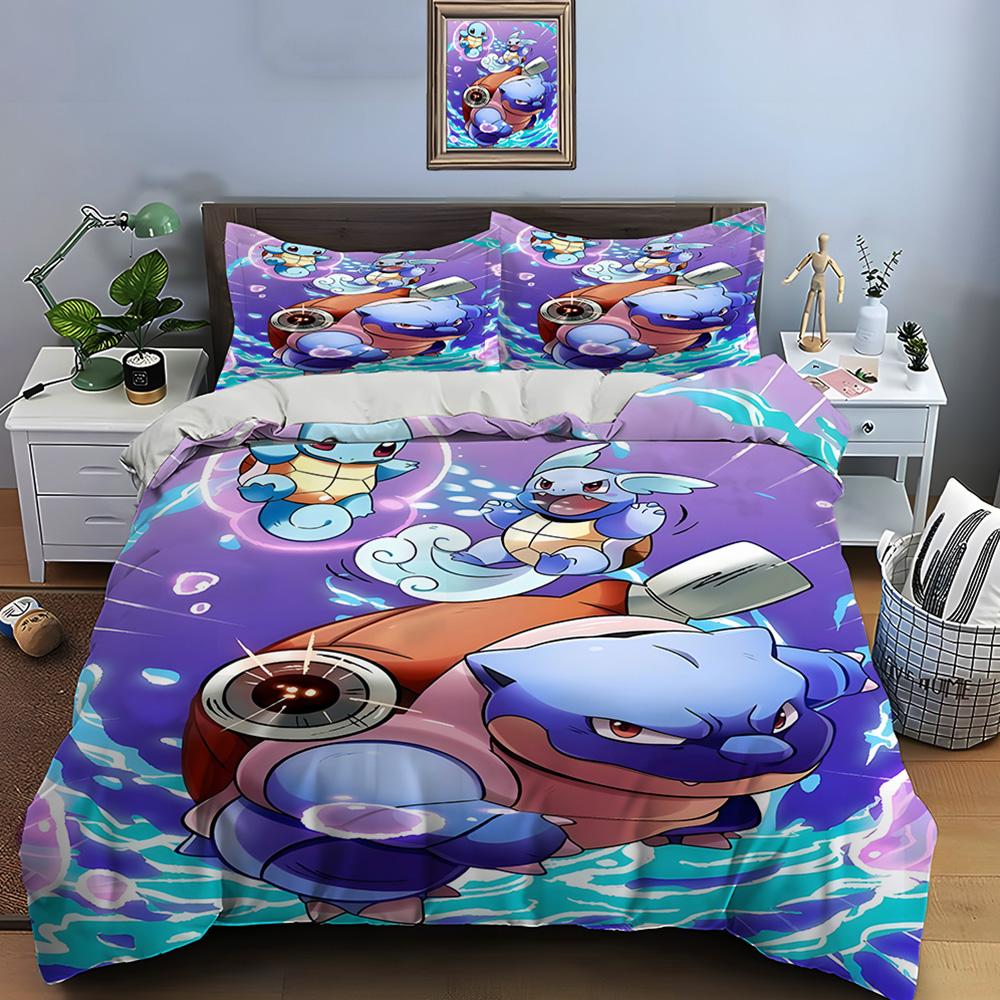 Σετ κλινοσκεπασμάτων Pokemon Squirtle 10 μεγεθών, 3 τεμάχια, κρεβάτι King size, μαξιλαροθήκη, κάλυμμα κρεβατιού ενηλίκων, σετ κρεβατιού για δώρα