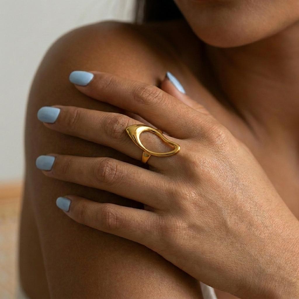 Stainless Steel Exaggerated Geometric Ring for Women Metal Texture Sun Flower Finger Ring Waterproof Antioxidant Jewelry Gifts