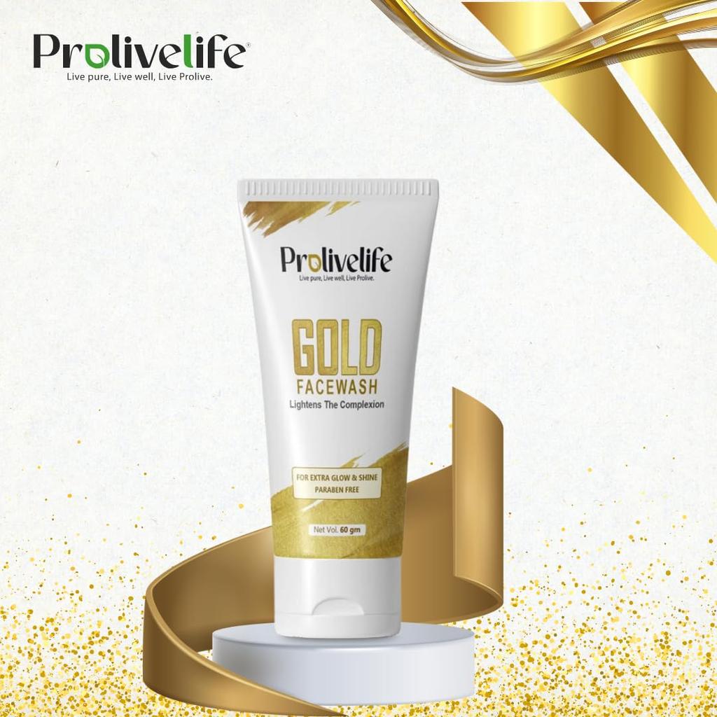 ProLiveLife Gold Facewash - Brightening Face Wash with Aloe Vera, Papaya & Tea Tree Oil | Paraben-Free | Deep Cleansing for Glow & Radiance
