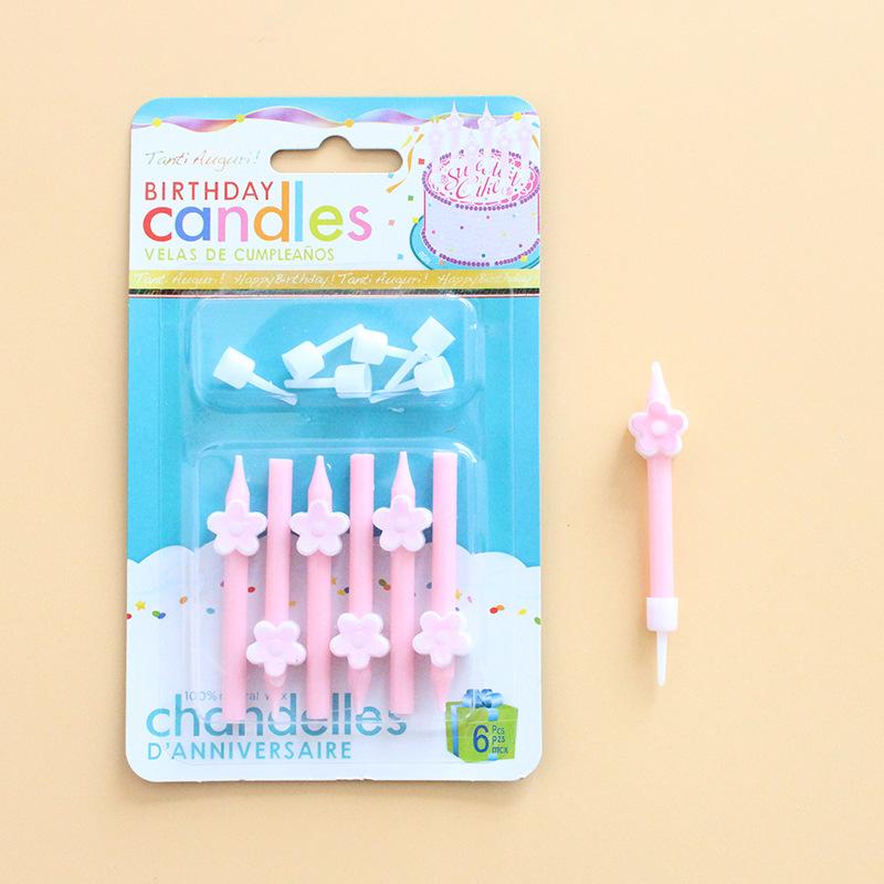 

New Ins Style Pink Cartoon Love Flower Birthday Candle Creative Party Short Stem Candle with Base New 6 pink pink pink candles