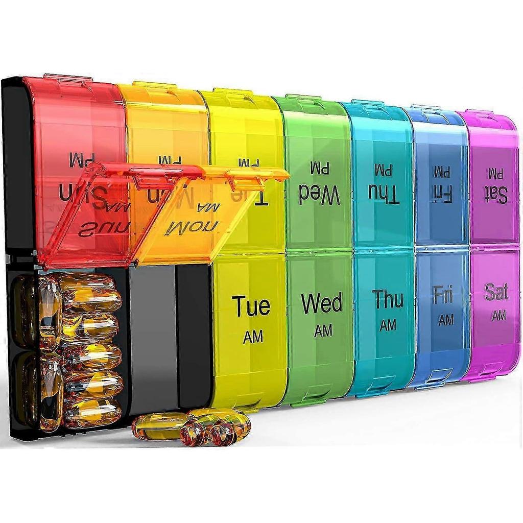 Extra Large Pill Organizer 2 Times a Day, Weekly XL AM PM Pill Case, 7 Day Pill Box Twice a Day(Rainbow)