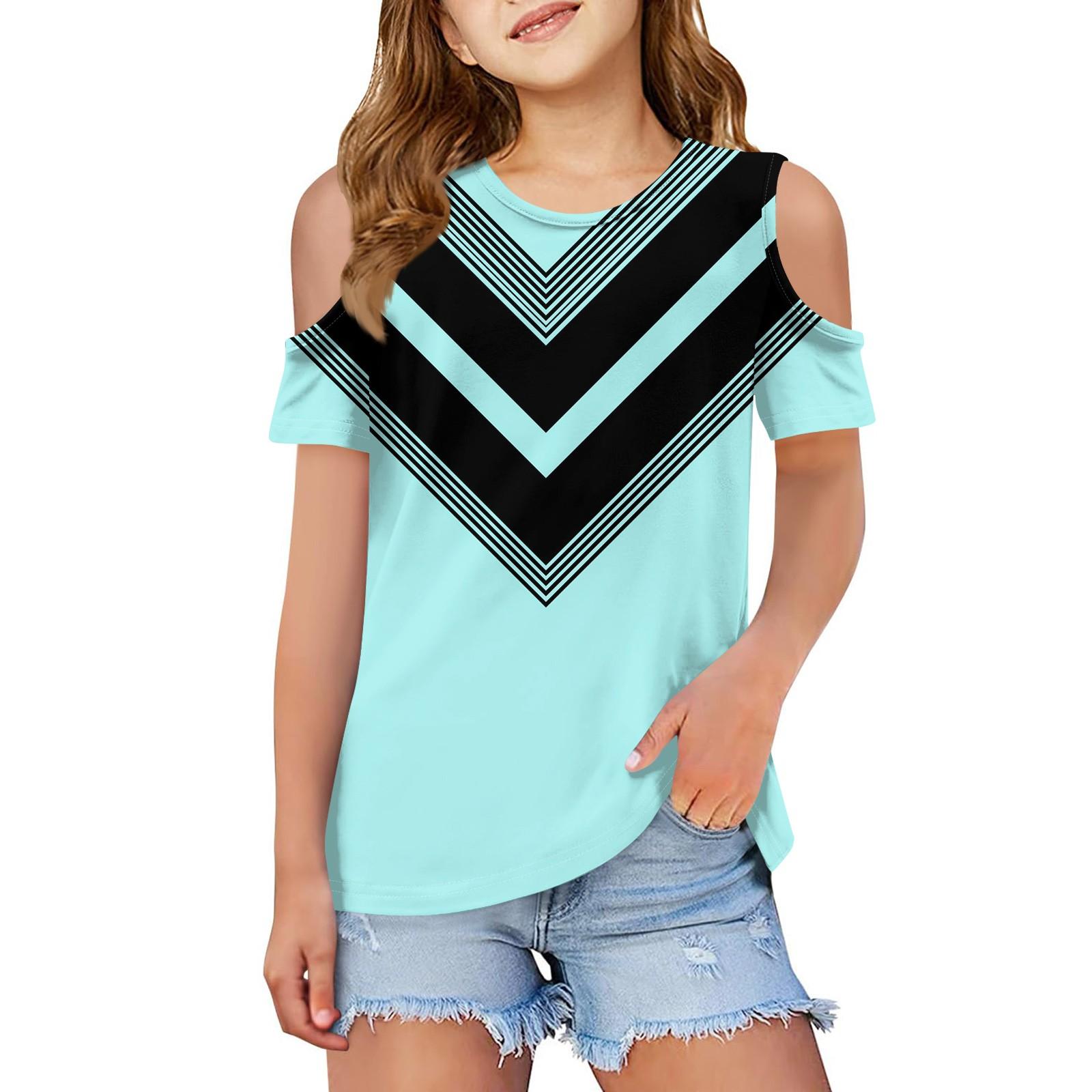 

Детская летняя модная футболка с круглым воротником и принтом на плечах для отдыха 100