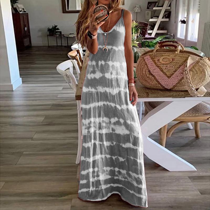 Women Summer Casual Long Maxi Dress With Fashionable Print For Beach Outings