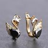 Bonitos pendientes con cierre de cierre inglés en forma de cisne para mujer y niña, circonita negra con diamantes de imitación, Color dorado Brinco Boucle d'oreille