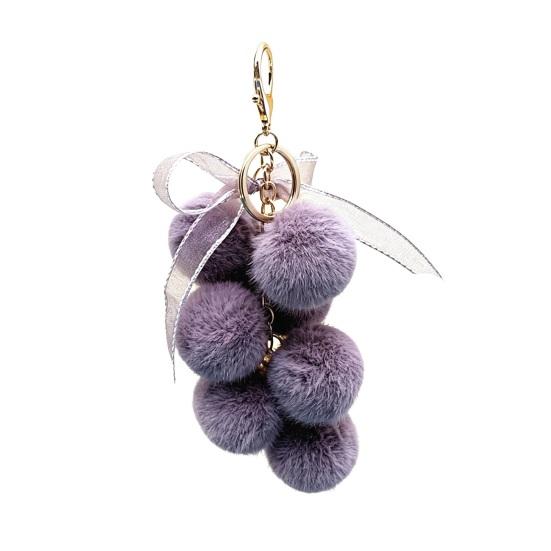 Plush Grape Decorative Pendant Keychain for Handbags, Fuzzy Cluster Bag Charm with Decoration Bow, Fluffy Ball Keyring Backpacks and Purses