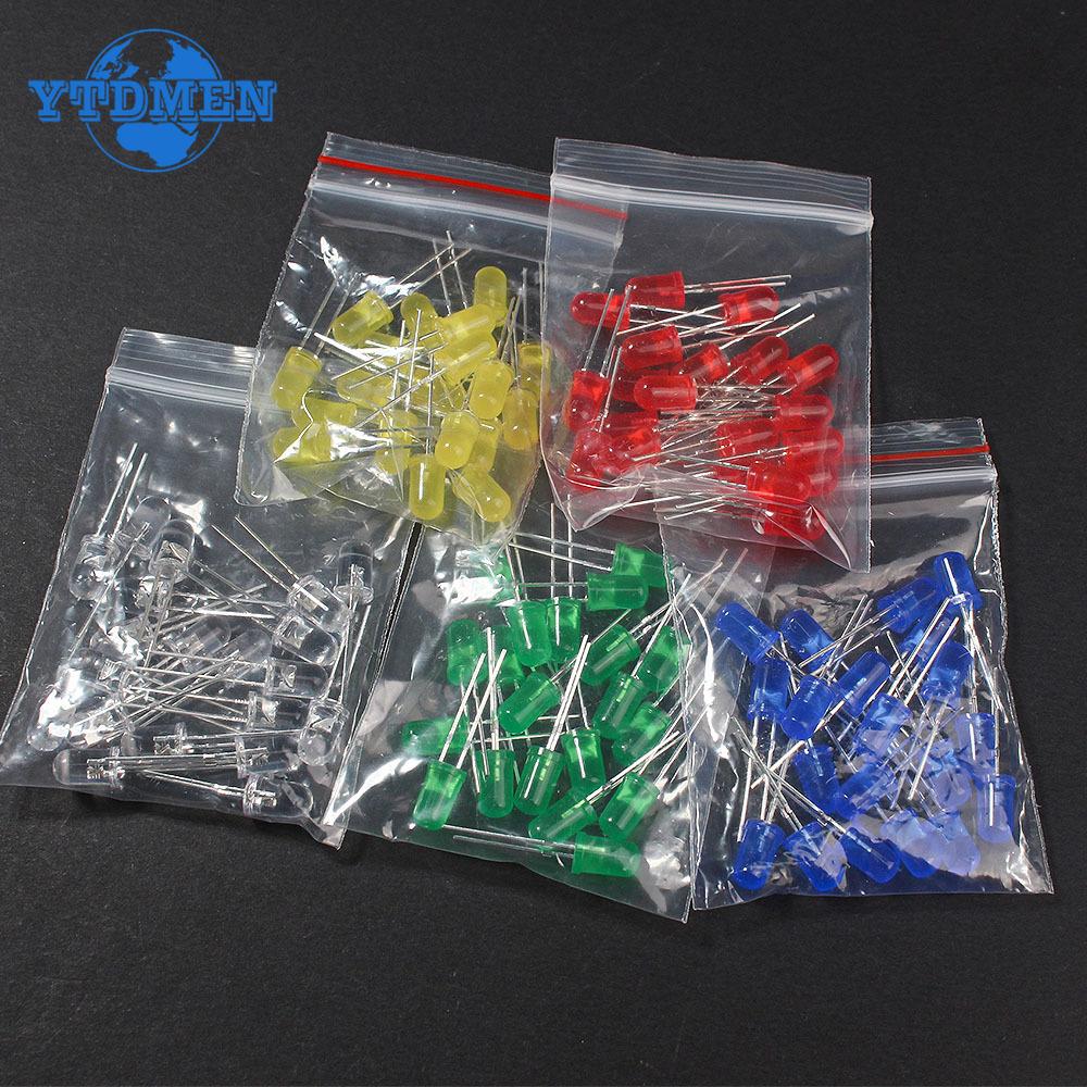 50/100pcs F5 5MM LED Diode Assorted Kit Ultra Bright LED Diodes White Red Blue Green Yellow DIY Light Emitting Diodes