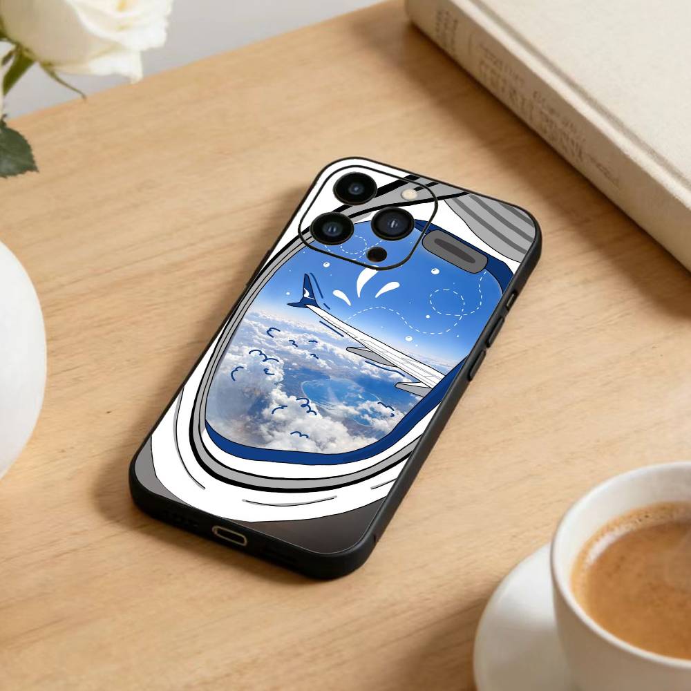Graffiti Travel Airplane Pattern  Phone Case For iPhone 17 16 15 14 13 12 Max Plus Silicone Black Cover