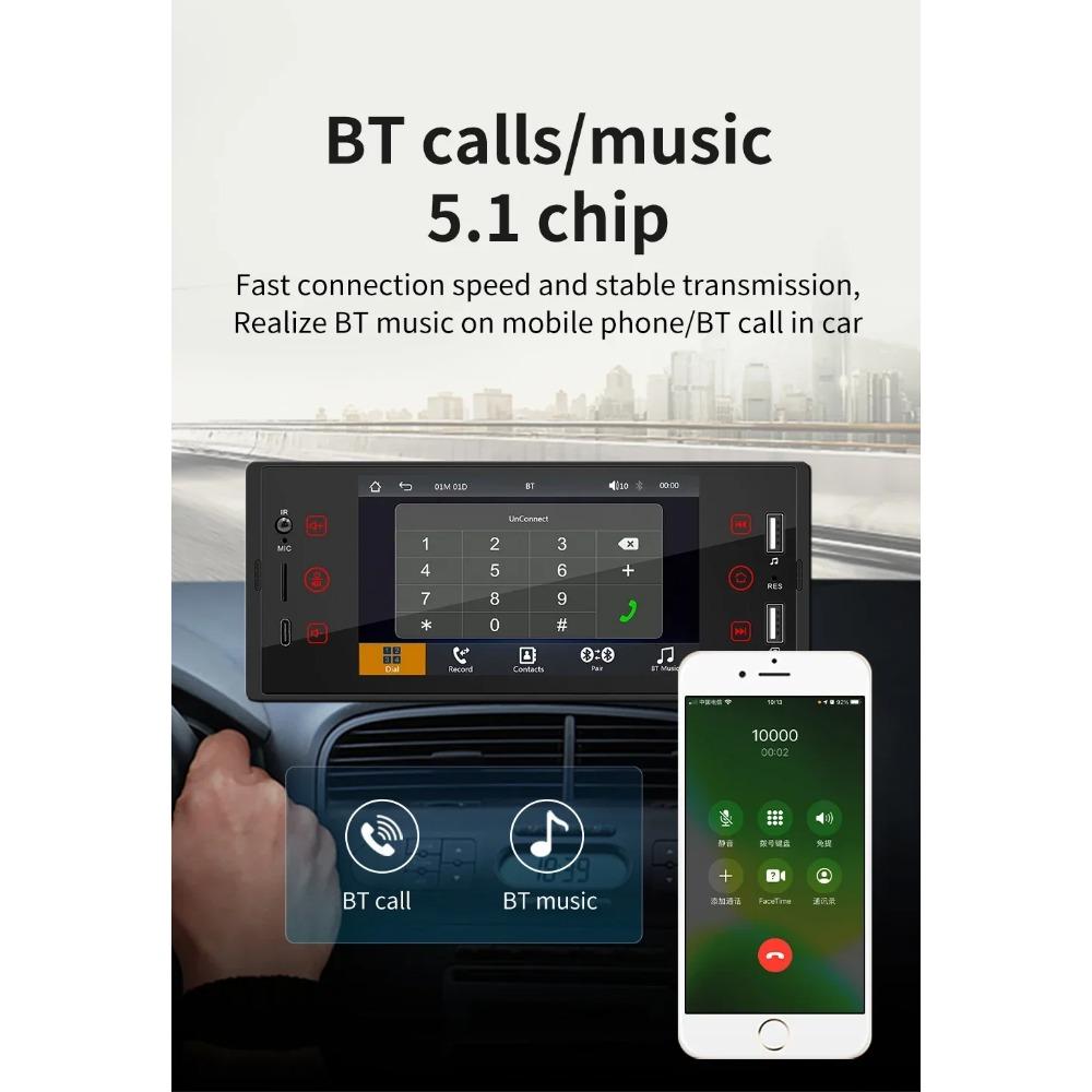 TOYOUSONIC 1 Din 5 Inch Car Radio MP5 Video Player Wireless Carplay Multimedia Player FM BT 2USB Bluetooth Mirrorlink Car Stereo
