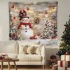 Christmas Winter Snowman Tapestry Wall Hanging, Snowman Christmas Decor, Farmhouse Snowy Holiday Xmas Tree Wall Blanket Decor