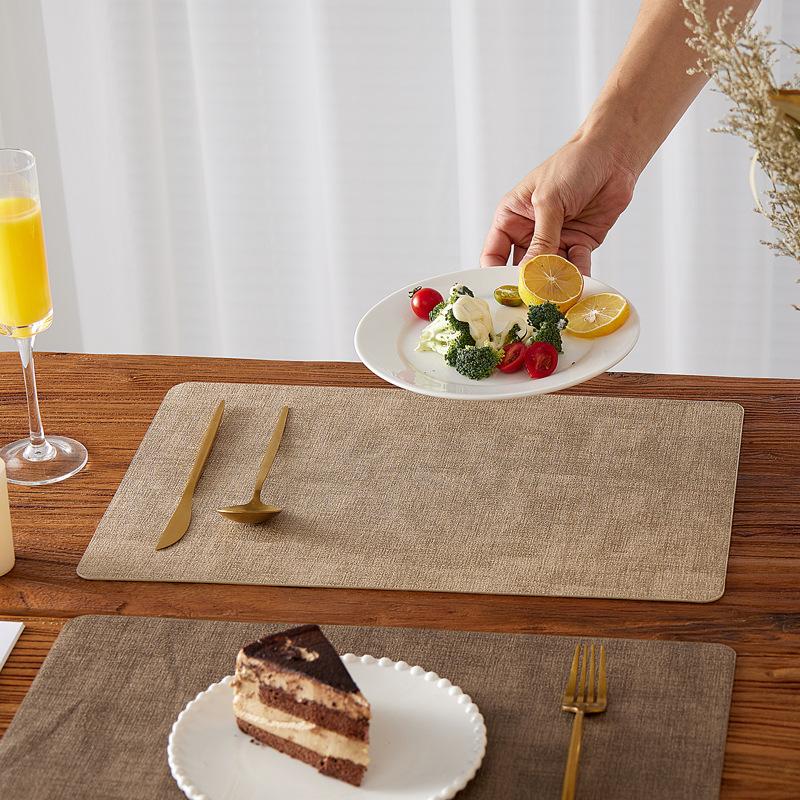 PU leather placemat, Nordic Japanese cloth-patterned Western placemat, hotel square dining table mat, thickened and waterproof